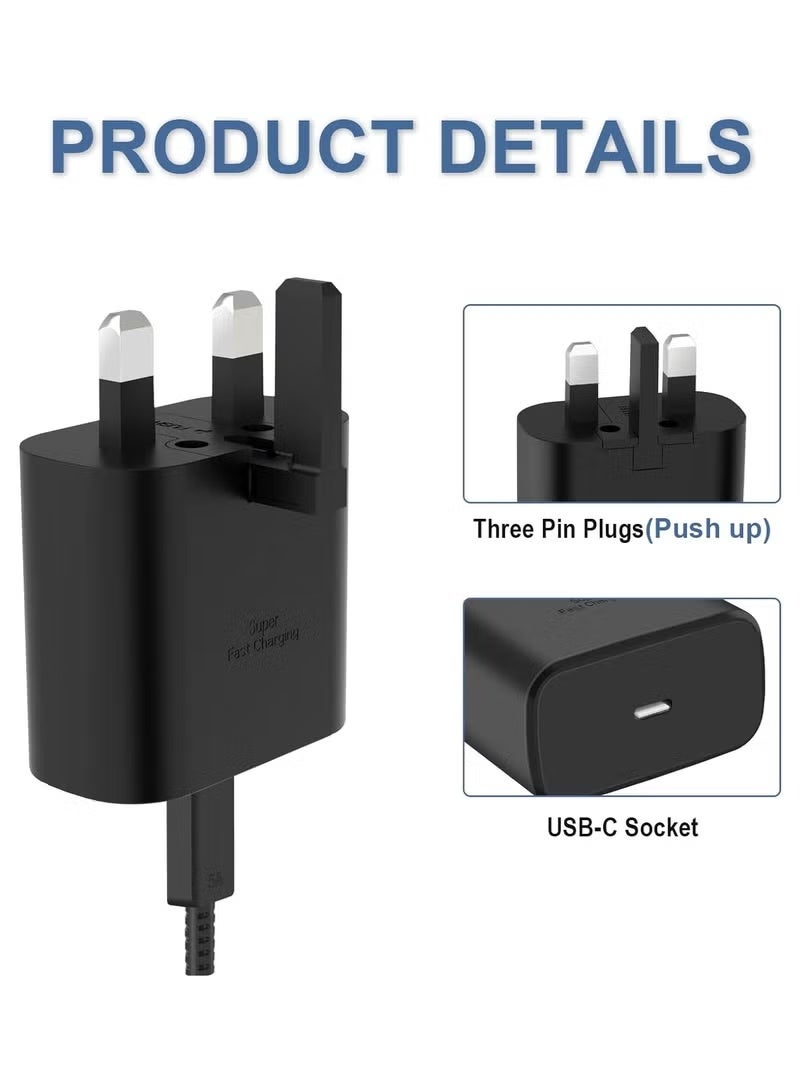 25W USB-C Fast Charger, PD3.0 & PPS Wall Adapter, Compact Foldable Plug, Fast Charging Block for Samsung Galaxy, iPhone, Pixel, iPad, Android Devices – USB C Power Delivery (Without Cable)