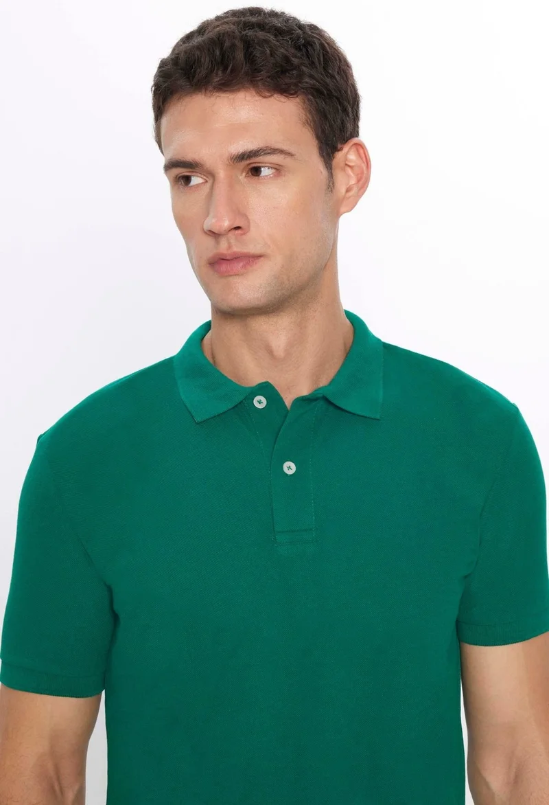 Tudors Men's Slim Fit Slim Cut Cotton Soft Texture Cool Fabric Plain Pique Polo Collar T-Shirt