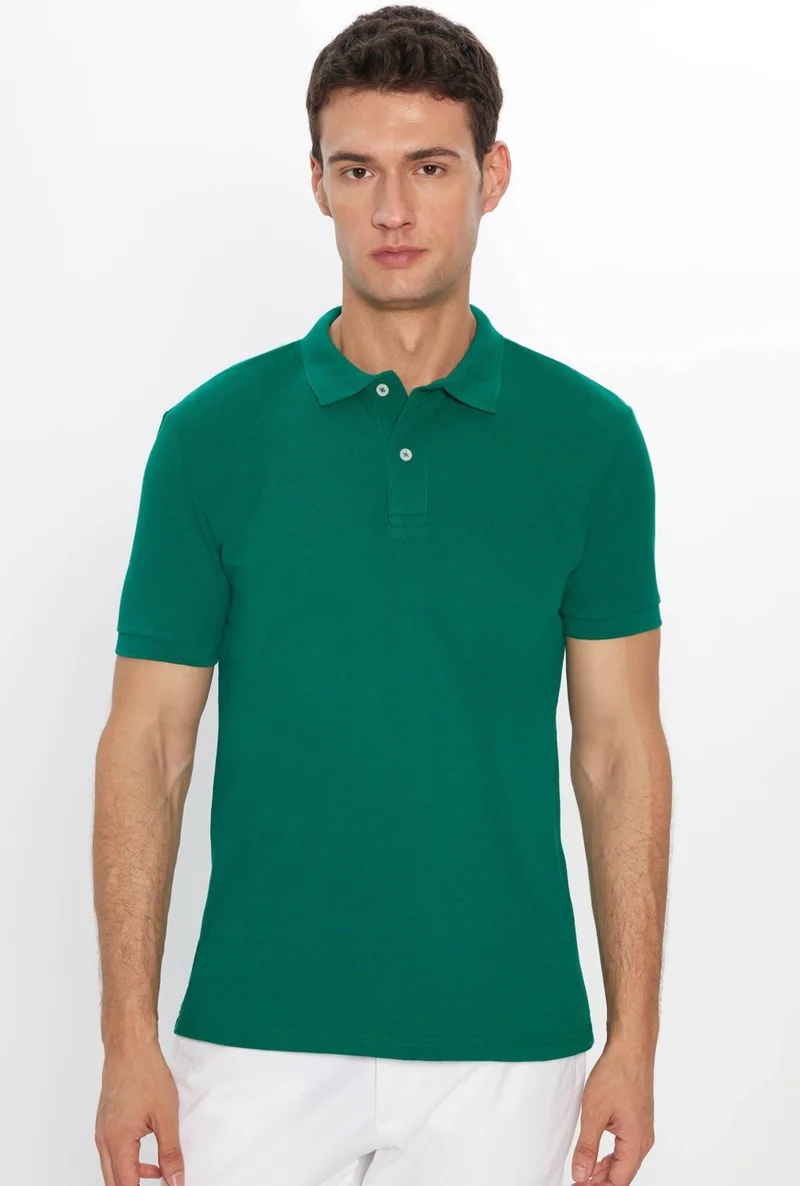 Tudors Men's Slim Fit Slim Cut Cotton Soft Texture Cool Fabric Plain Pique Polo Collar T-Shirt