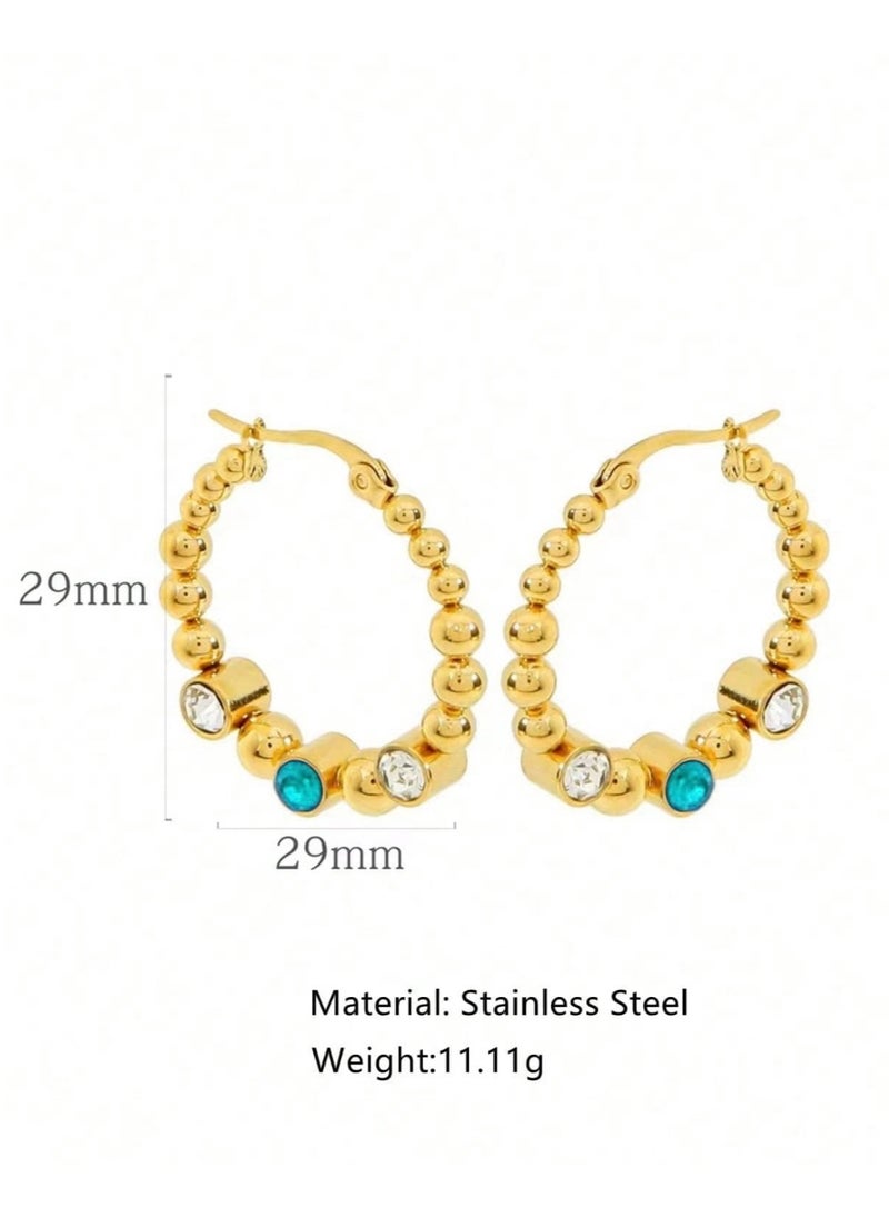 NEW STYLE - Elegant Stainless Steel Gold Plated Hoop Earrings For Women Inlaid With Zirconia - Image 1