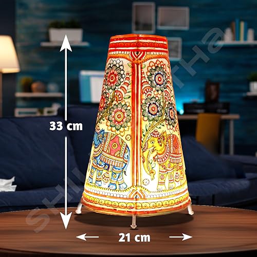 SHILP KATHA Handicraft Leather Table Lamp for Home Decoration | Handmade Side Table Lamp Shade for Bedroom Decor | Decorative festival gift for Living Room, Desk, Spiritual Décor | Multicolor Elephant - Image 3