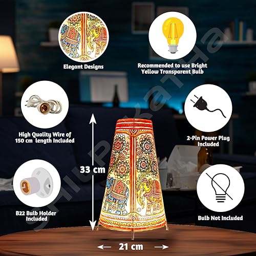 SHILP KATHA Handicraft Leather Table Lamp for Home Decoration | Handmade Side Table Lamp Shade for Bedroom Decor | Decorative festival gift for Living Room, Desk, Spiritual Décor | Multicolor Elephant - Image 4