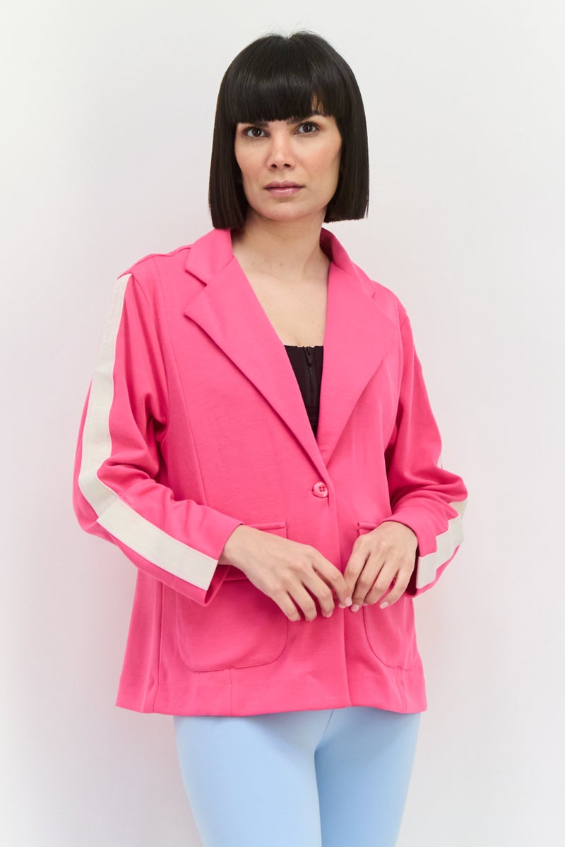TRIBE OF 6 Women Regular Fit Brand Logo Blazers, Fuchsia Purple  - Image 1