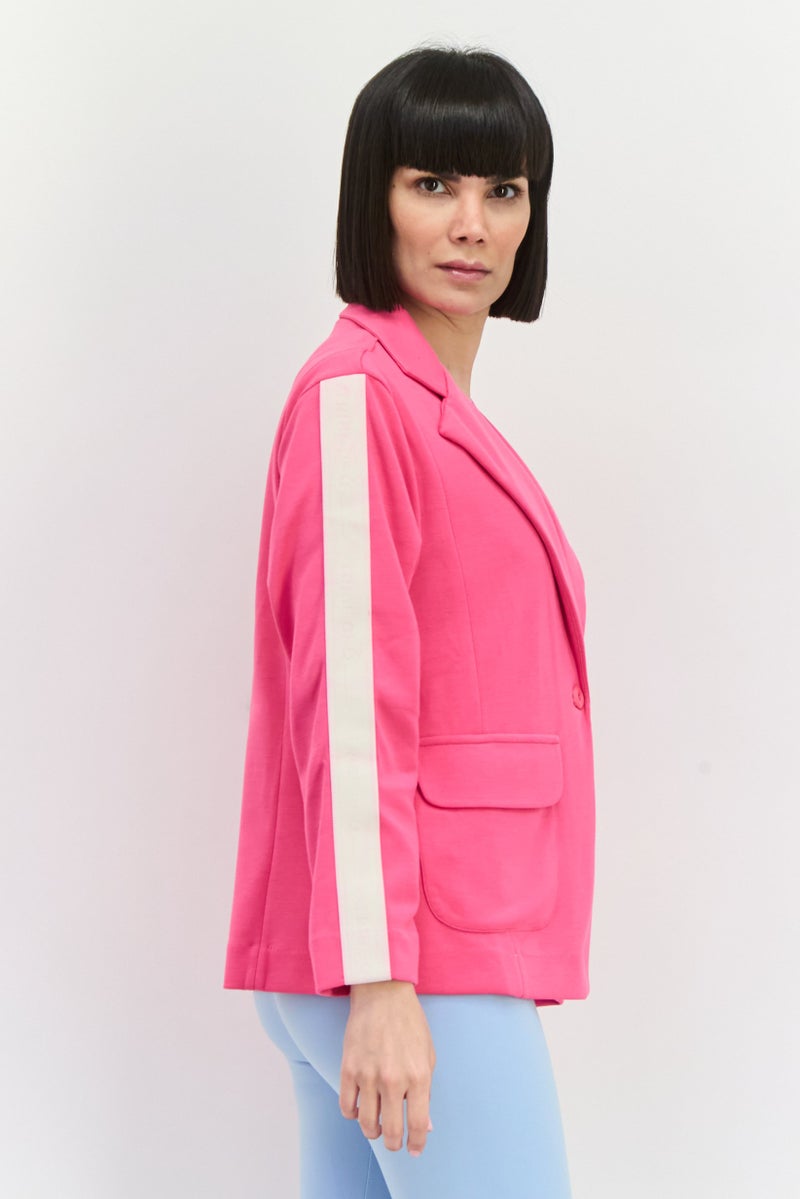 TRIBE OF 6 Women Regular Fit Brand Logo Blazers, Fuchsia Purple  - Image 2