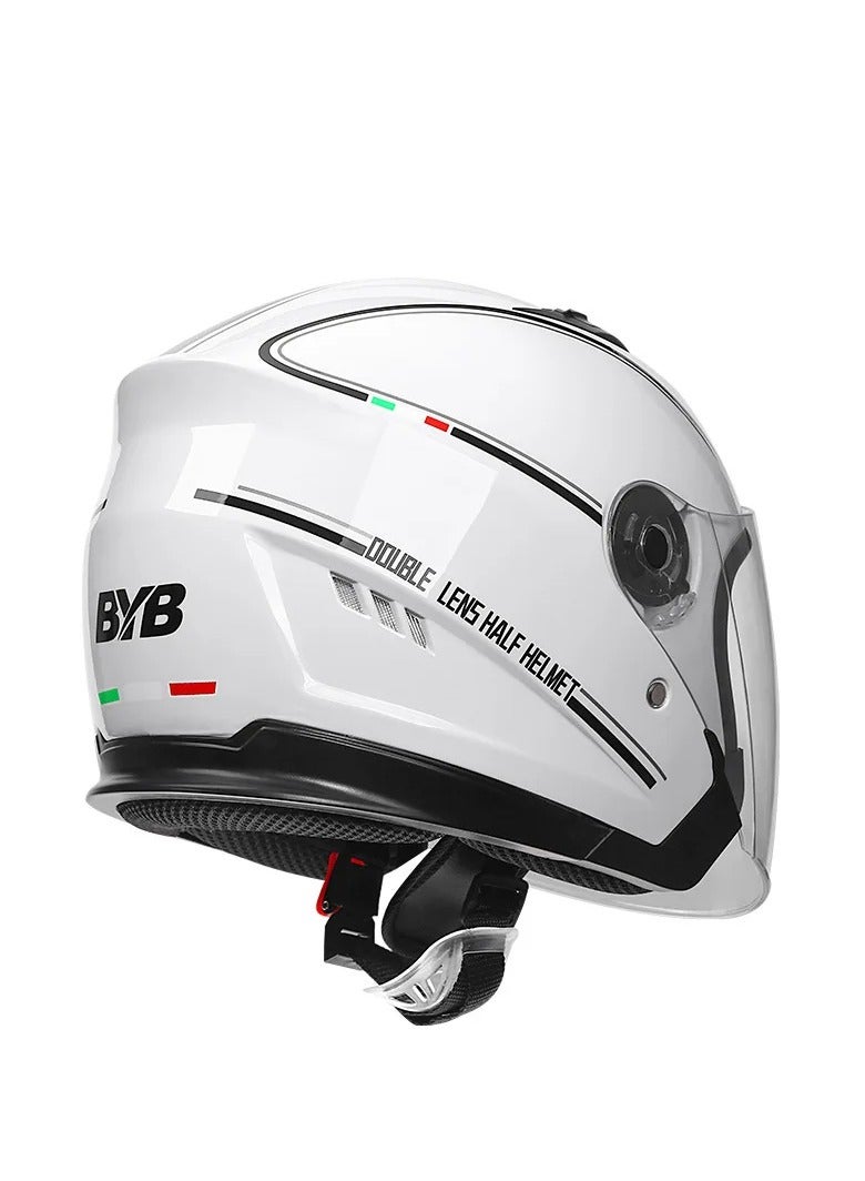BYB Motorcycle Open Face Helmet For Men And Women Dual Lens Sun Visor Face Shield Top Lightweight Scooter Bike Retro 3/4 Helmet - Image 2