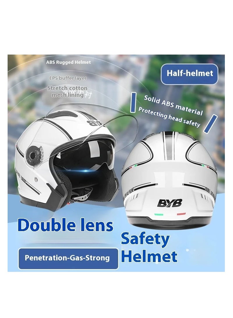 BYB Motorcycle Open Face Helmet For Men And Women Dual Lens Sun Visor Face Shield Top Lightweight Scooter Bike Retro 3/4 Helmet - Image 3