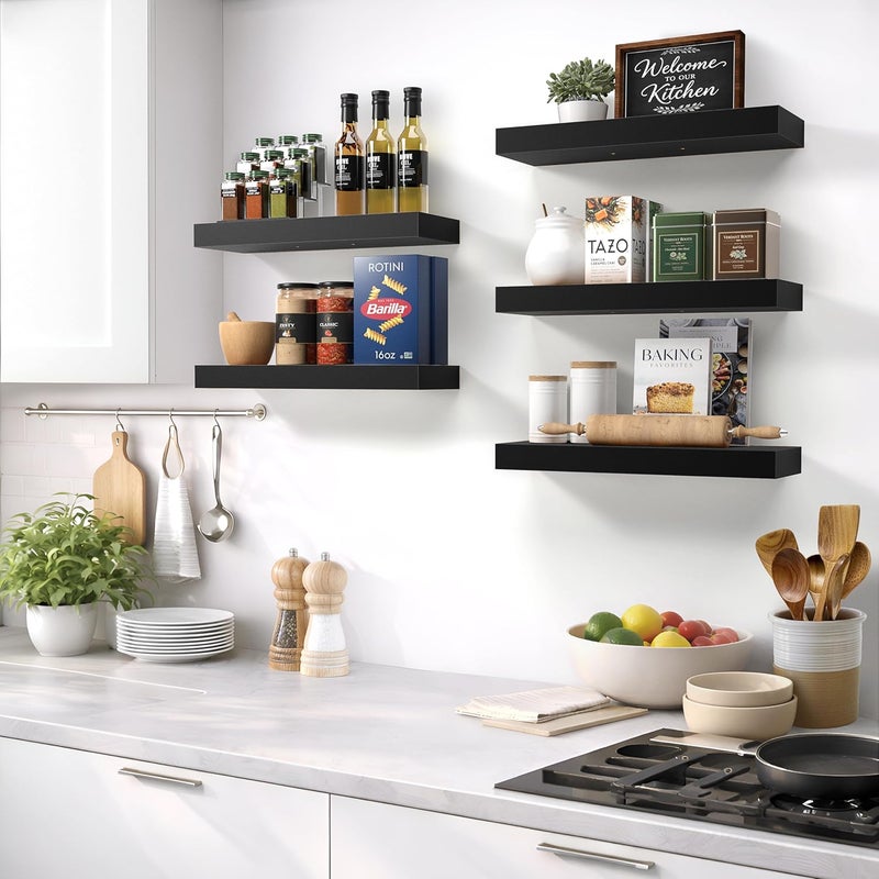 Sorbus Floating Shelves for Wall, Bathroom Shelves Wall Mounted for Kitchen, Bedroom, Living Room, Bathroom Storage, Over Toilet, Hanging Book Shelf for Wall Home Decor (4 Pack) - Image 5