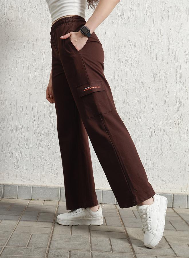 Hubberholme Women's Brown Cotton Blend Printed Full Length Cargo Regular Fit Trouser - Image 4