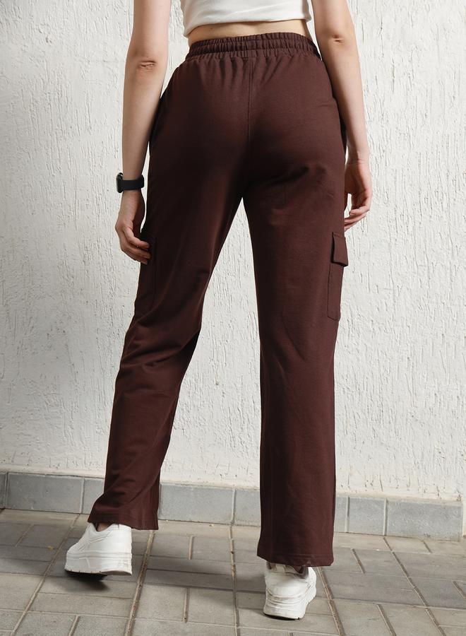 Hubberholme Women's Brown Cotton Blend Printed Full Length Cargo Regular Fit Trouser - Image 5