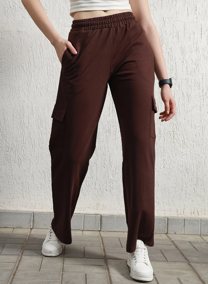 Hubberholme Women's Brown Cotton Blend Printed Full Length Cargo Regular Fit Trouser - Image 2