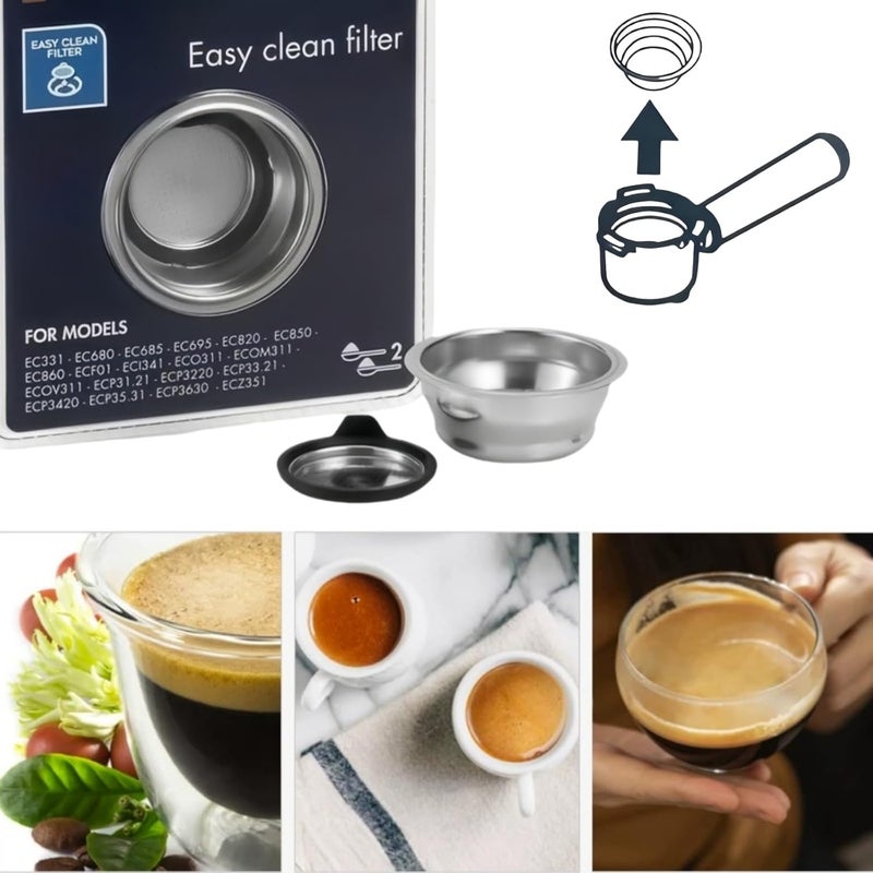 مرشح سهل التنظيف سعة كوبين 5513281001_SML متوافق مع ديلونغي بديل لـ EC331 EC680 EC685 EC695 EC820 EC850 EC860 ECF01 ECO311 ECP3220 ECP3420 ECP35 ECP3630 ECZ351 مرشح آلات الإسبريسو - Image 4