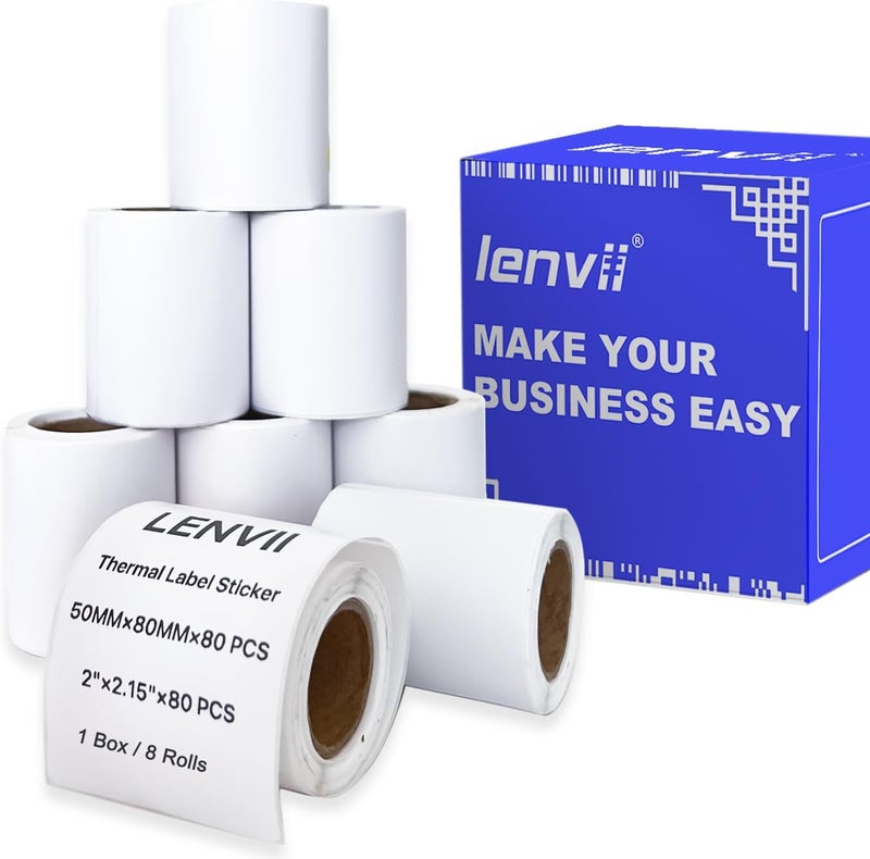 LENVII 50 x 80mm (2"x3.15") Thermal Labels 640 Sheets - 8 Rolls × 80 Labels, 3-Proof (Water/Oil/Scratch) Multi-Use Adhesive Stickers for Address/Barcode/FNSKU Tags - Home/Office/Product/Gift Labeling - Image 1