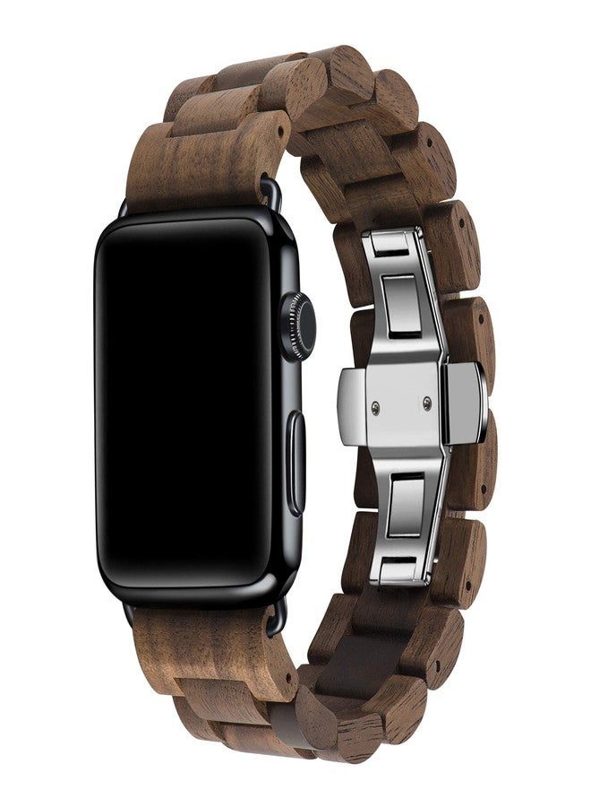 Kinobo Wooden Watch Band Compatible with Apple Watch, Natural Hardwood Watch Strap Thickened Wrist Bracelet for iWatch Series 8,7, 6, 5, 4, 3, 2, 1, Sport, Edition (Walnut--42/44/45mm) - Image 1