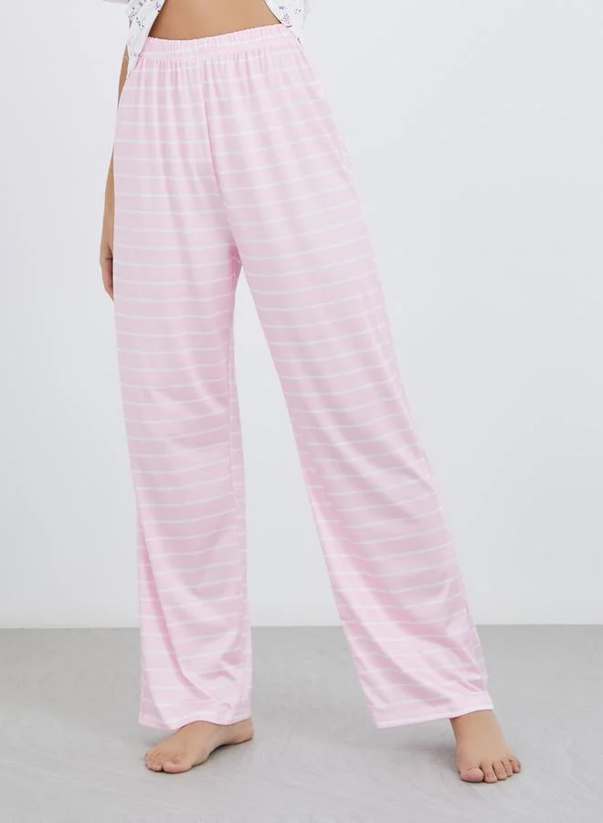 Take Two Take Two Disty Print Square Neck T-Shirt and Striped Pyjama Set