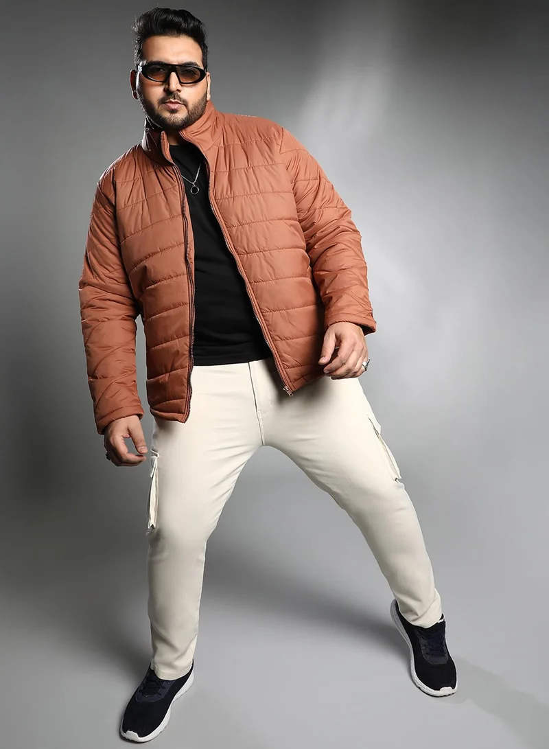 Instafab Plus  Men's Sienna Brown Chevron Quilted Jacket for Men | Best Price UAE