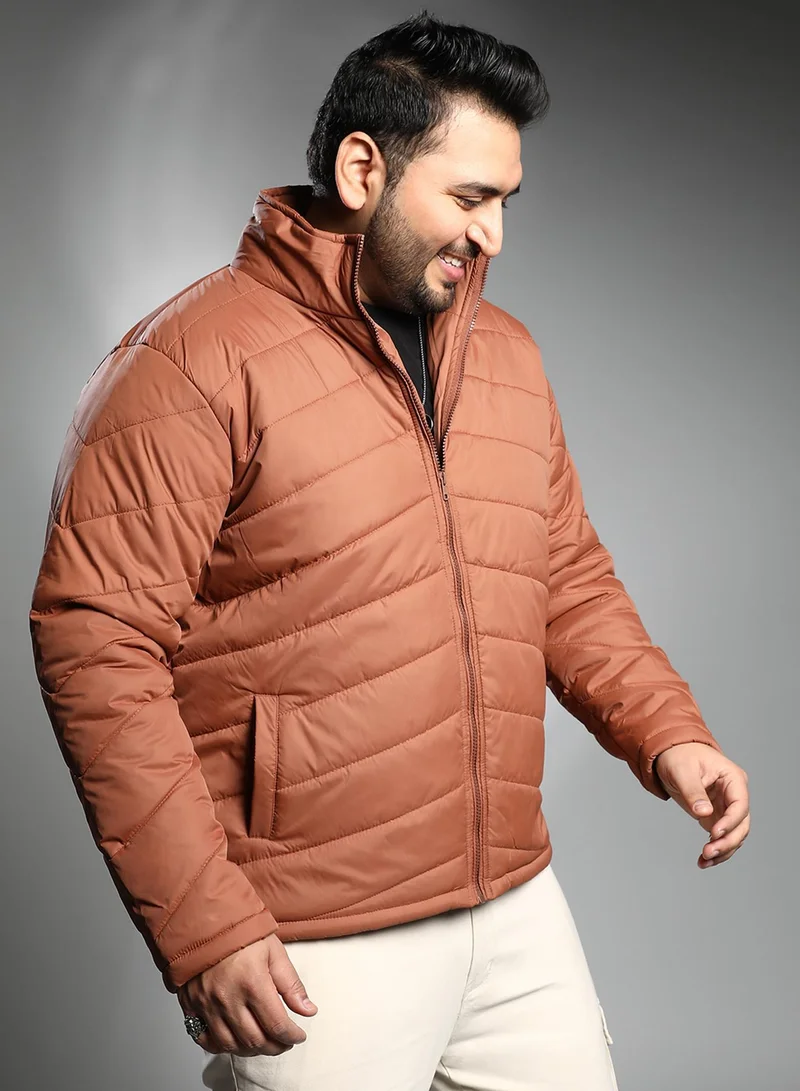 Instafab Plus  Men's Sienna Brown Chevron Quilted Jacket for Men | Best Price UAE