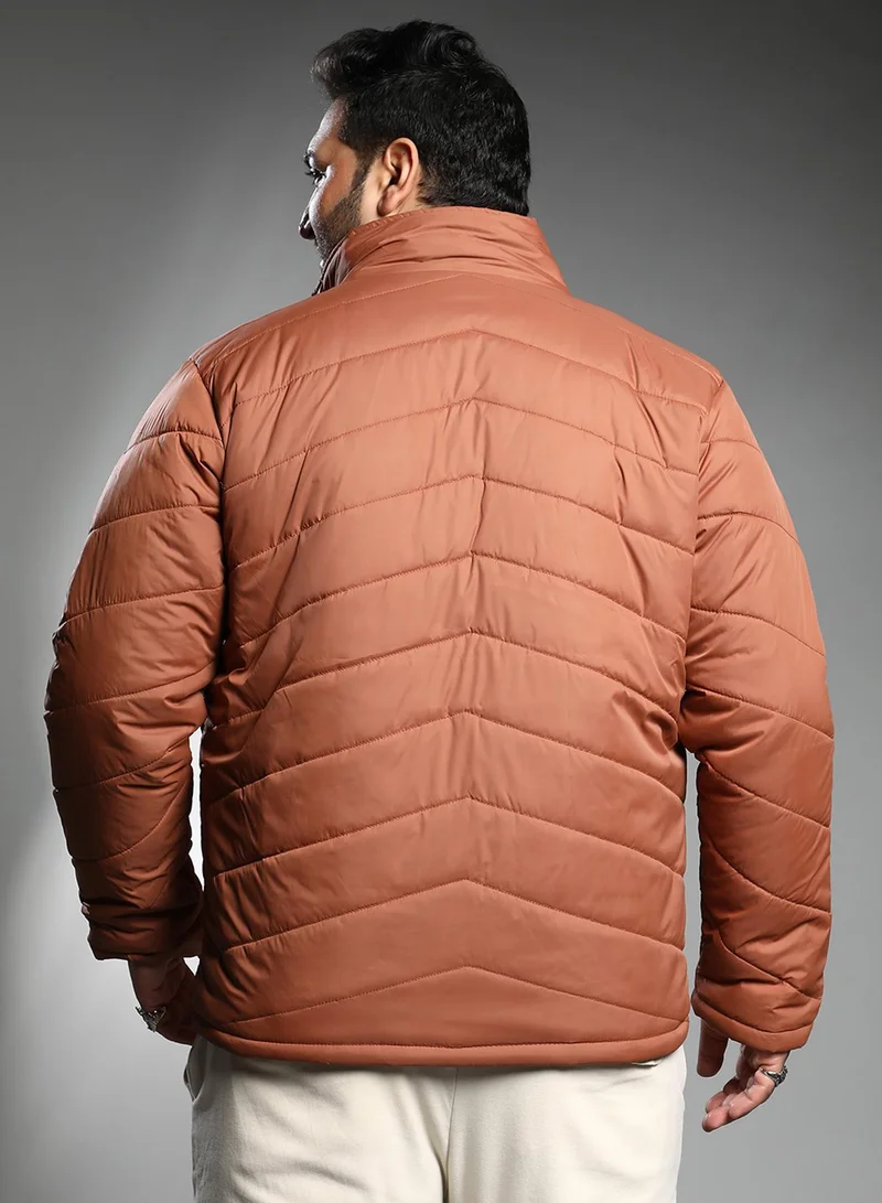 Instafab Plus  Men's Sienna Brown Chevron Quilted Jacket for Men | Best Price UAE