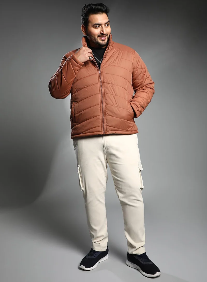 Instafab Plus  Men's Sienna Brown Chevron Quilted Jacket for Men | Best Price UAE