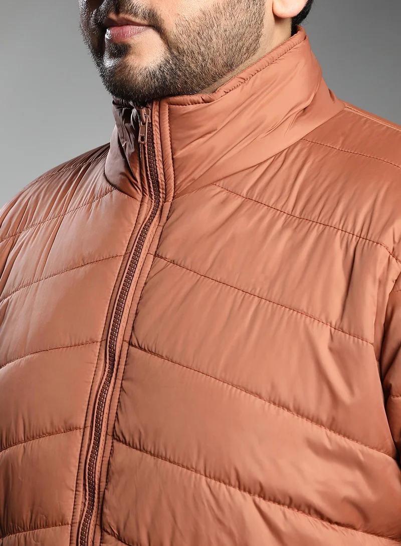 Instafab Plus  Men's Sienna Brown Chevron Quilted Jacket for Men | Best Price UAE