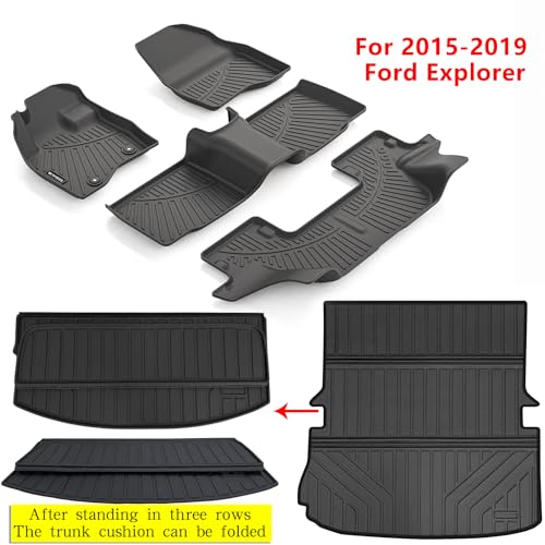 WAYIDSS Floor Mats for 2015-2018 2019 Ford Explorer Accessories 5PCS, Cargo Mat Custom TPE All Weather Protection Full Coverage Trunk Liner & Floor Liner car Accessories - Image 2