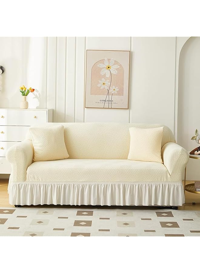 erorex Sofa Cover With Skirt Stretch Sofa Slipcover Spandex Non Slip Soft Couch Covers Washable Furniture Protector With Anti Skid Foam And Thick Elastic Cord For Kids Milky White 2 Seater - Image 1