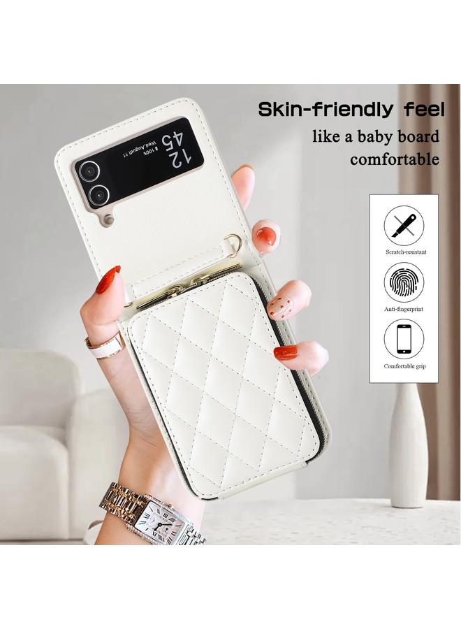 اس-توب جراب هاتف Samsung Galaxy Z Flip3 مع محفظة جلدية بسحاب كامل على شكل معين - Image 4