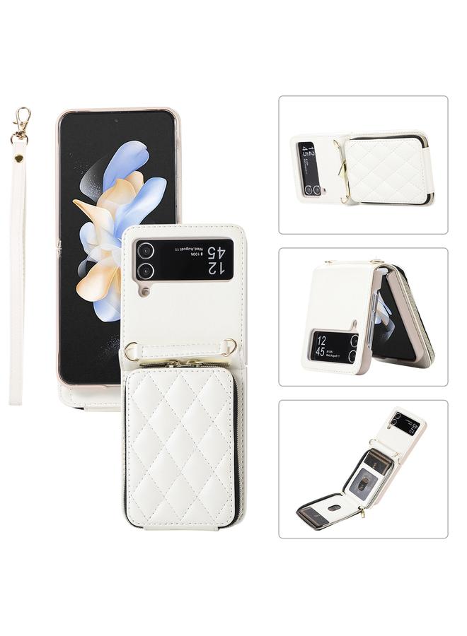 اس-توب جراب هاتف Samsung Galaxy Z Flip3 مع محفظة جلدية بسحاب كامل على شكل معين - Image 1