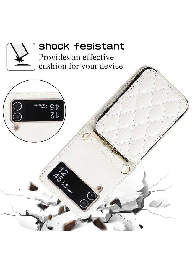 اس-توب جراب هاتف Samsung Galaxy Z Flip3 مع محفظة جلدية بسحاب كامل على شكل معين - Image 5