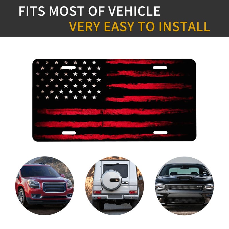 CTVSLFU Front License Plate Cover â€“ Aluminum Metal Car Accessory, Rust-Proof Novelty Vanity Tag Decor for Men & Women, 6x12 with 4 Holes - Black Red American Flag 001 - Image 4