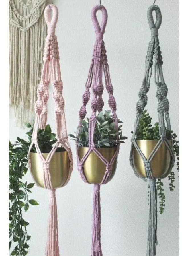 Antikiano Macrame Planter Holders 3 Piece Without Pots Cotton Threads Fixed Colors - Image 3