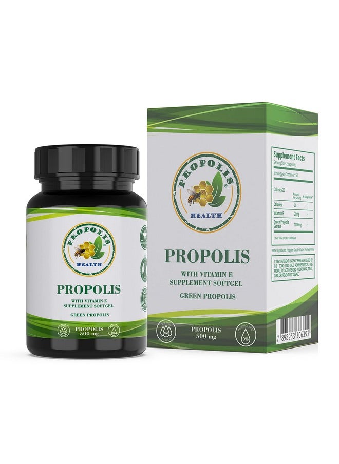 Propolis Health - Propolis Capsules 1000Mgdaily With Vitamin E Per 2 Capsules Brazilian Green Propolis Extract Immune Booster 50 Days Supply Propolis Capsules - Image 1