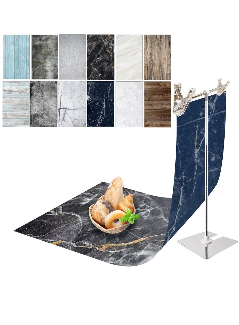 GUDOO مجموعة من 6 ورق خلفية للتصوير الفوتوغرافي على الوجهين مكونة من 12 نمطًا، بنمط نسيج الخشب والرخام والأسمنت، خلفيات مسطحة للطاولة لالتقاط الصور والمجوهرات ومستحضرات التجميل والمكياج - Image 1