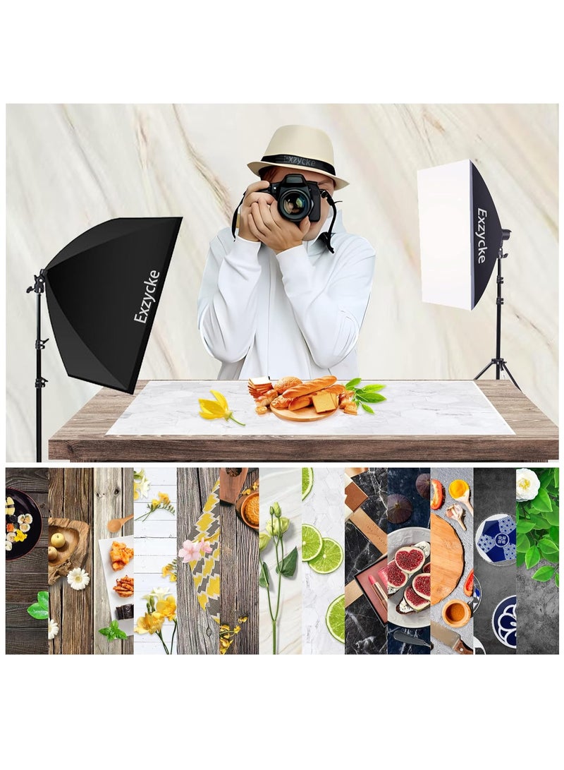 GUDOO مجموعة من 6 ورق خلفية للتصوير الفوتوغرافي على الوجهين مكونة من 12 نمطًا، بنمط نسيج الخشب والرخام والأسمنت، خلفيات مسطحة للطاولة لالتقاط الصور والمجوهرات ومستحضرات التجميل والمكياج - Image 2