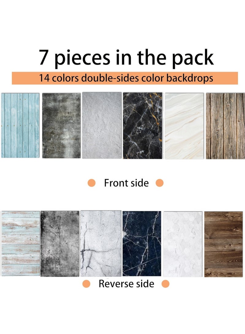 GUDOO مجموعة من 6 ورق خلفية للتصوير الفوتوغرافي على الوجهين مكونة من 12 نمطًا، بنمط نسيج الخشب والرخام والأسمنت، خلفيات مسطحة للطاولة لالتقاط الصور والمجوهرات ومستحضرات التجميل والمكياج - Image 5