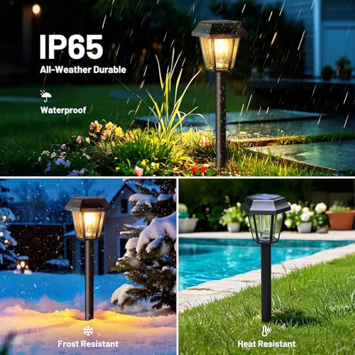Gorrzai Solar Pathway Lights Outdoor 8 Pack Solar Lights Outdoor Waterproof with 3000K Tungsten Filament Bulb, Decor Driveway Lighting for Yard Garden Landscape Walkway Path Lawn Father's Day (Warm White) - Image 5