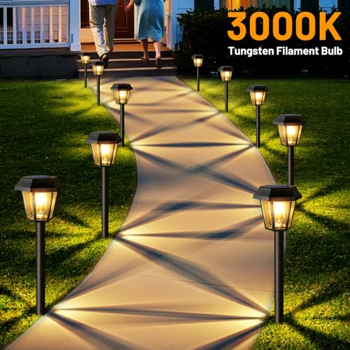 Gorrzai Solar Pathway Lights Outdoor 8 Pack Solar Lights Outdoor Waterproof with 3000K Tungsten Filament Bulb, Decor Driveway Lighting for Yard Garden Landscape Walkway Path Lawn Father's Day (Warm White) - Image 3