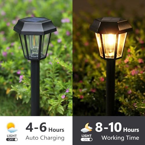 Gorrzai Solar Pathway Lights Outdoor 8 Pack Solar Lights Outdoor Waterproof with 3000K Tungsten Filament Bulb, Decor Driveway Lighting for Yard Garden Landscape Walkway Path Lawn Father's Day (Warm White) - Image 4