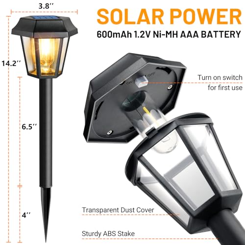 Gorrzai Solar Pathway Lights Outdoor 8 Pack Solar Lights Outdoor Waterproof with 3000K Tungsten Filament Bulb, Decor Driveway Lighting for Yard Garden Landscape Walkway Path Lawn Father's Day (Warm White) - Image 2