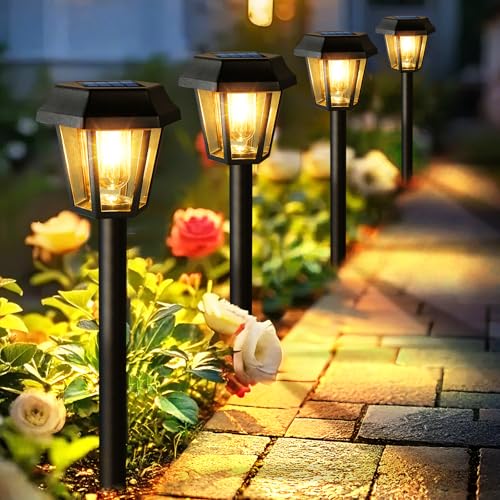 Gorrzai Solar Pathway Lights Outdoor 8 Pack Solar Lights Outdoor Waterproof with 3000K Tungsten Filament Bulb, Decor Driveway Lighting for Yard Garden Landscape Walkway Path Lawn Father's Day (Warm White) - Image 1