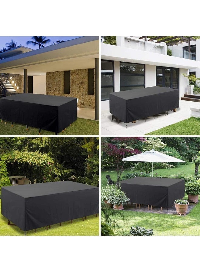 طقم غطاء أثاث حديقة مقاوم للماء بتصميم من قماش مطور 420D مقاس 250×150×100 سم، مناسب لأثاث الفناء والترابيزات والكنب الخارجي، أسود - Image 5