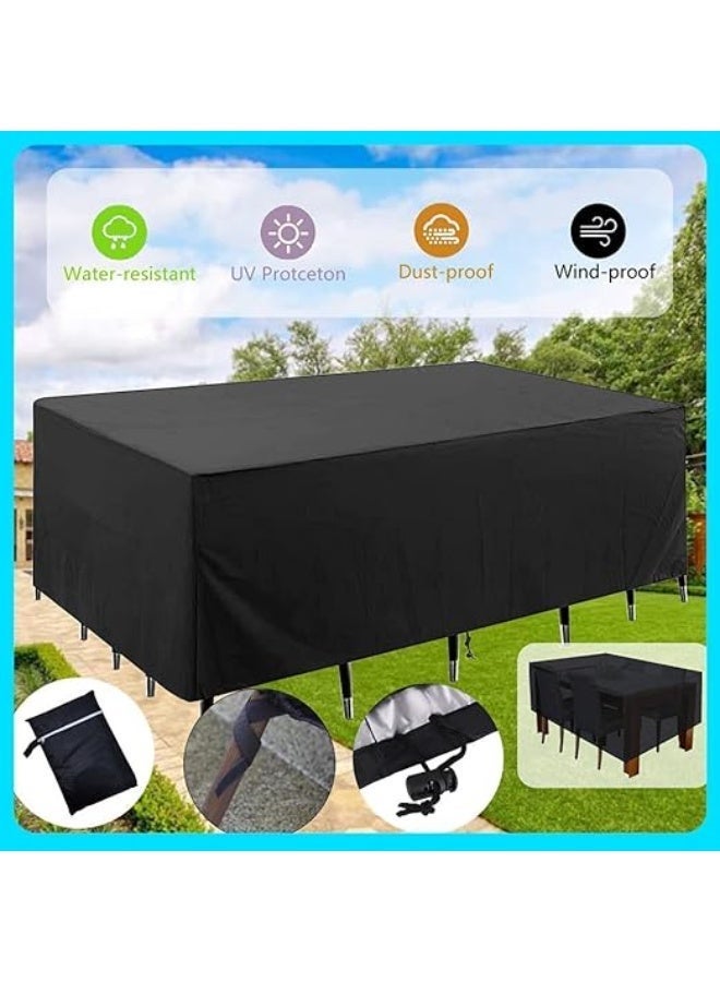 طقم غطاء أثاث حديقة مقاوم للماء بتصميم من قماش مطور 420D مقاس 250×150×100 سم، مناسب لأثاث الفناء والترابيزات والكنب الخارجي، أسود - Image 2