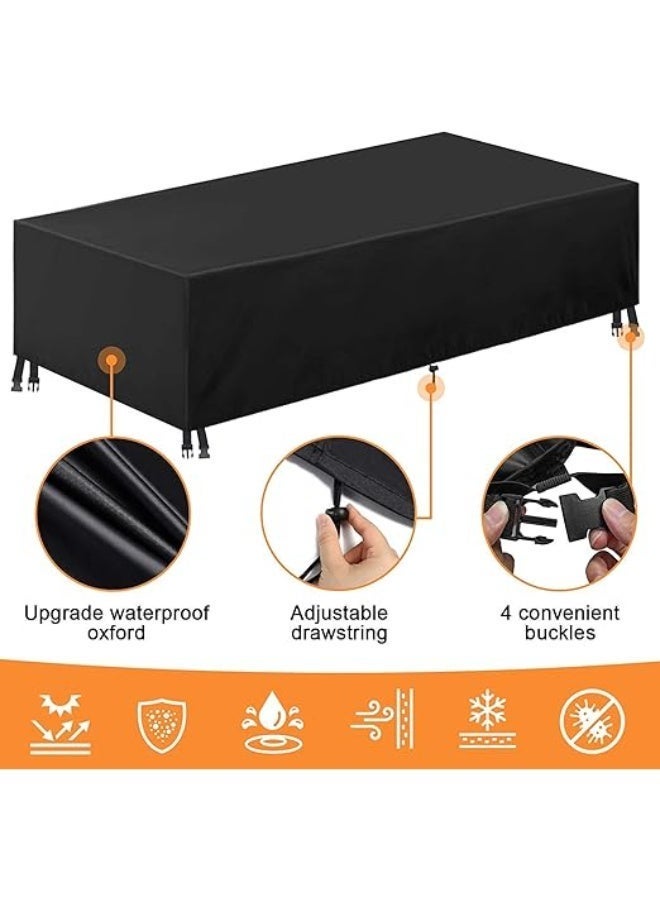 طقم غطاء أثاث حديقة مقاوم للماء بتصميم من قماش مطور 420D مقاس 250×150×100 سم، مناسب لأثاث الفناء والترابيزات والكنب الخارجي، أسود - Image 3