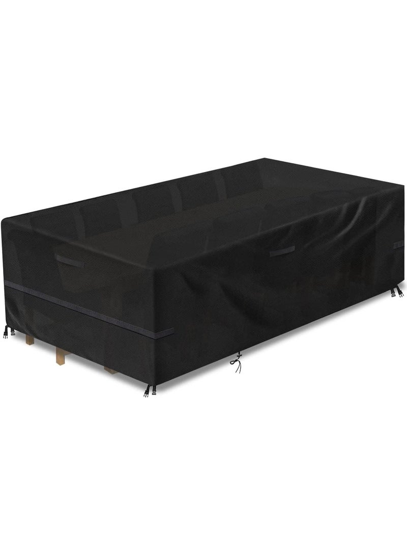 طقم غطاء أثاث حديقة مقاوم للماء بتصميم من قماش مطور 420D مقاس 250×150×100 سم، مناسب لأثاث الفناء والترابيزات والكنب الخارجي، أسود - Image 1