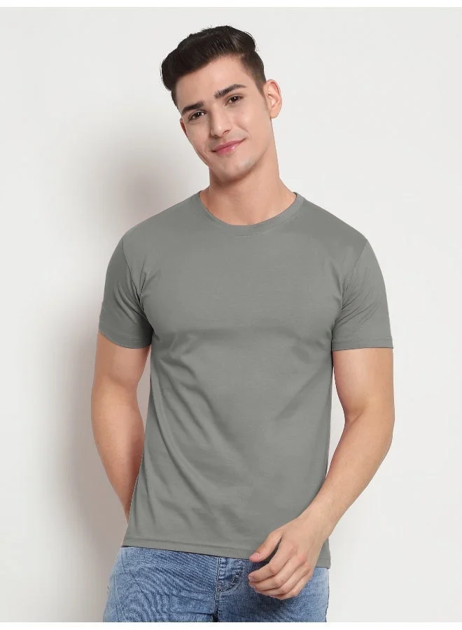 Beyoung Space Grey Plain T-shirt For Men