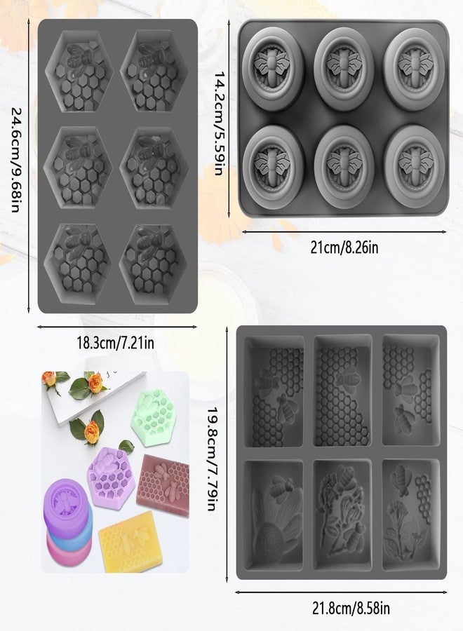 Fuehbur 【More Styles Optional】 3 Pack Bee Soap Silicone Molds Set, Round + Rectangular + Hexagon Shape 6 Cavities Honeycomb Moulds, Wax Melts Beeswax【Thickened Design】- 3PCS - Image 2