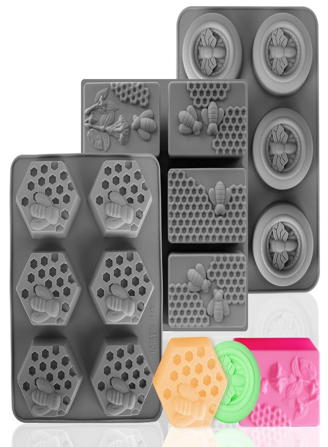 Fuehbur 【More Styles Optional】 3 Pack Bee Soap Silicone Molds Set, Round + Rectangular + Hexagon Shape 6 Cavities Honeycomb Moulds, Wax Melts Beeswax【Thickened Design】- 3PCS - Image 1