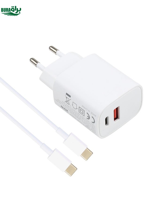 BURAQ T087 20W USB-C / Type-C + USB Ports Charger with 100W Type-C to Type-C Fast Charging Cable 1m, EU Plug - Image 2
