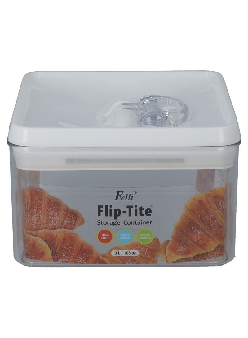 Felli Flip-Tite Square Storage Container Clear And White 3 Liter