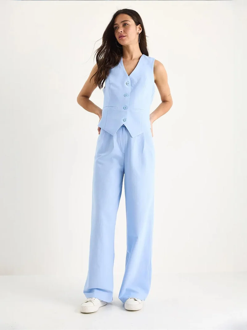 Bianco Lucci Multicolor LUCCI V-neck Vest and Wide Leg Pants Two-Piece Coord Set for Women | Best Price UAE