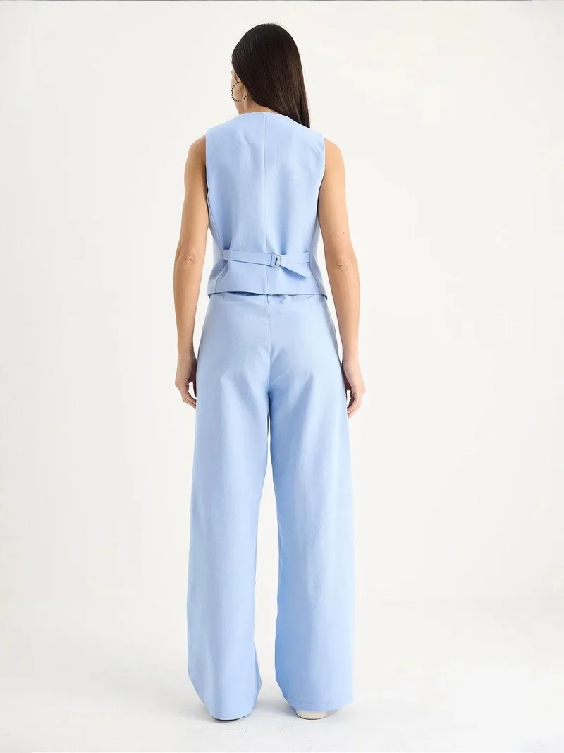 Bianco Lucci Multicolor LUCCI V-neck Vest and Wide Leg Pants Two-Piece Coord Set for Women | Best Price UAE